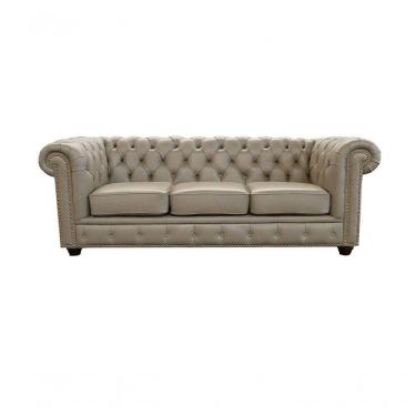 Imagem de Sofá Chesterfield De Couro 3 Lugares Avelã - Mempra