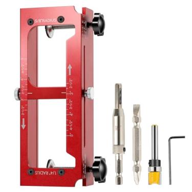 Imagem de Gabarito de dobradiça de porta, modelo de alumínio pronto para roteador, ferramenta de encaixe ajustável tudo-em-um para dobradiças de 6,3 cm a 12,7 cm, raio de 1/10.2 cm e 5/20.3 cm e canto quadrado.