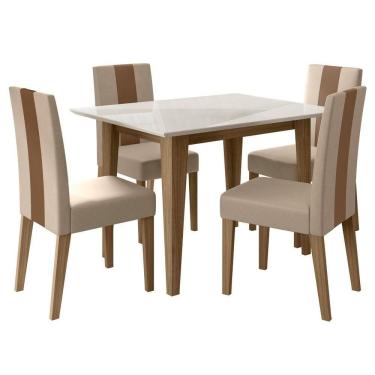 Imagem de Conjunto Sala De Jantar Mesa Retangular Kate Com Vidro 120cm E 4 Cadeiras Linea Carvalho/off White - Poliman