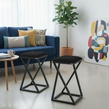 Imagem de Kit 2 Banquetas Design Industrial Sem Encosto Pés Z Preto
