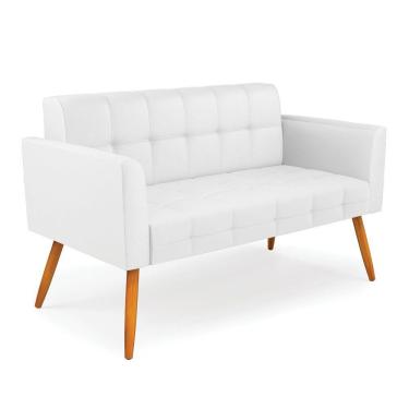 Imagem de Sofá Namoradeira Elisa Corino Branco Pés Palito Castanho - D'rossi