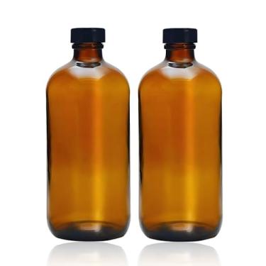 Imagem de 2 garrafas redondas de vidro âmbar de 947 ml com tampas de cone de poliéster fenólico de vedação hermética. Recipientes de vidro perfeitos para garrafa de kombucha, armazenamento de condimentos