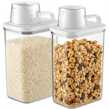 Imagem de Kit 2 Potes Herméticos Transparentes 1100ml com Tampa Dosadora e Copo Medidor – Porta Mantimentos para Cozinha, Despensa e Lavanderia – Vedação Premium