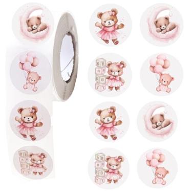 Imagem de Adesivos de urso de chá de bebê, 500 peças de adesivos de urso de bebê de desenho animado de lua de 2,5 cm, etiquetas autoadesivas para decorações de festa de aniversário, envelopes, embrulho de