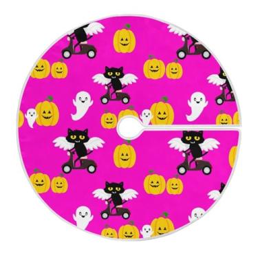 Imagem de JUZIHAI Saia de árvore de Natal de gato preto para Halloween, tapete redondo de 91 cm, enfeites de Natal para decoração de festa em ambientes internos e externos