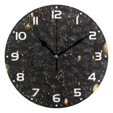 Imagem de JUZIHAI Relógio de parede com estrelas, silencioso, sem tique-taque, redondo, operado por bateria, fácil de ler, relógio decorativo de parede para casa, cozinha, sala de estar, quarto, escritório, 25