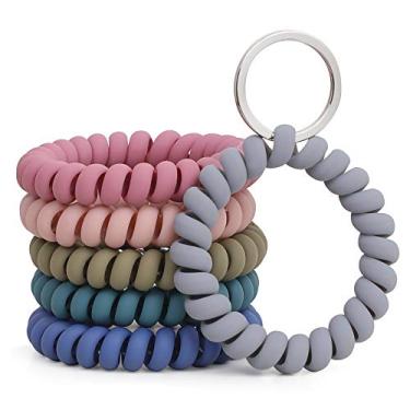Imagem de LGEGE 6 peças de pulseira extensível, chaveiro, pulso flexível, espiral, pulseira de pulso, chaveiro, chaveiro, para sauna, academia, piscina, crachá de identificação e esportes ao ar livre