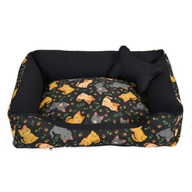 Imagem de Cama Pet para Cachorro e Gato Média | Confortável, Lavável e Impermeável | Zíper e Enchimento Removível(Gato Preto)
