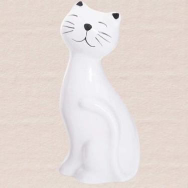 Imagem de Escultura Gatinho Enfeite Decoração Casa Sala Escritório Cerâmica Pequ
