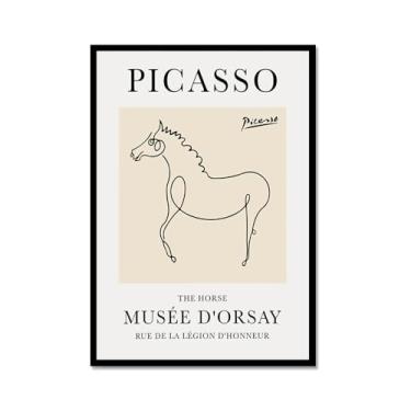 Imagem de Pintura em tela vintage Picasso desenho de linha de cachorro gato pássaro cavalo desenho abstrato animal impressão minimalista arte de parede pôster para sala de estar decoração de casa (SKU8,12x45,7