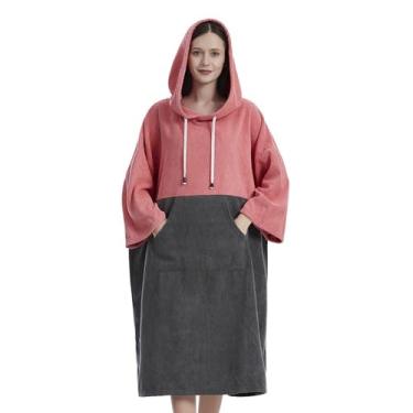 Imagem de Poncho Toalha com Capuz de Secagem Rápida Robe Banho Impermeável Aquecedor e Absorvente Ideal para Surfe Mergulho Natação Praia Unissex