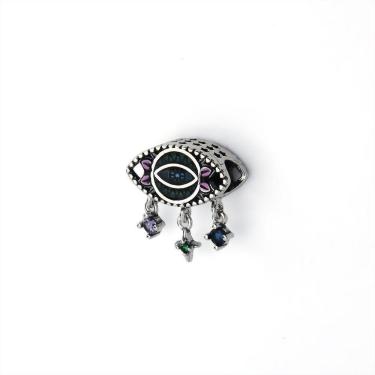Imagem de Berloque Olho Grego Esmaltado com Gotinhas De Zircônias Prata 925