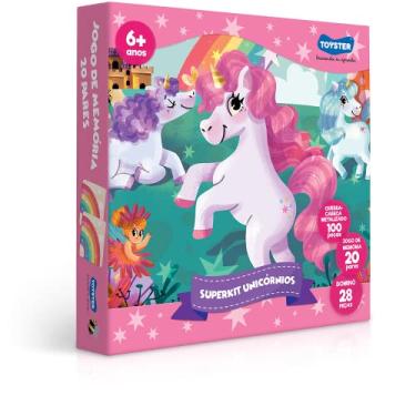 Imagem de Unicórnios - Super Kit - 3 jogos em 1 (Quebra-cabeça 100 peças Metalizado + Jogo de Memória + Dominó) - Toyster Brinquedos