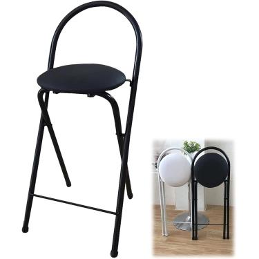 Imagem de Cadeira de bar dobrável com altura de balcão, banco de bar acolchoado dobrável com encosto e apoio para os pés, banco de bar alto dobrado para cozinha doméstica, 1 peça, preto, 22 polegadas/