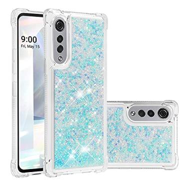 Imagem de Asdsinfor Capa para celular LG Velvet 5G, Glitter Liquid Cute Clear Flowing Quicksand TPU com cinto anti-queda capa de proteção à prova de choque para LG Velvet 5G Silver Blue Star LSYB