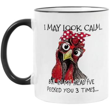 Imagem de Fatbaby Caneca engraçada de presente de galo de galo para fazendeiro, caneca de amante de galinha de fazenda para mulheres, I May Look Calm But In My Head I've Pecked You 3 Times, xícara de café de