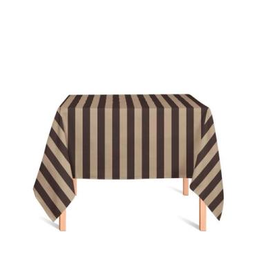 Imagem de Toalha de Mesa Quadrada em Tecido Jacquard Marrom e Bege Listrado Trad