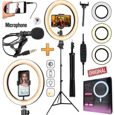 Imagem de Tripé Profissional + Iluminador Anel Ring Light Led Portátil + Microfo