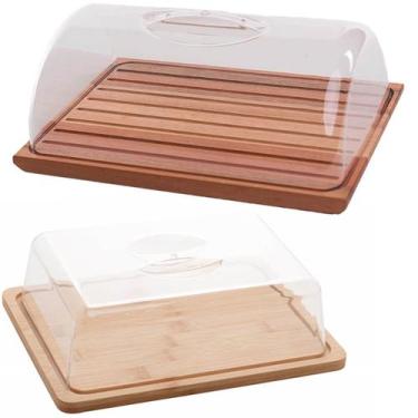 Imagem de Conjunto Tábua de Pão Migalheira e Queijeira com Tampa Retangulares Ma