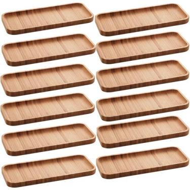 Imagem de Kit 12 Petisqueiras Bandeja Retangular de Bambu 28x11cm Prato Salgados