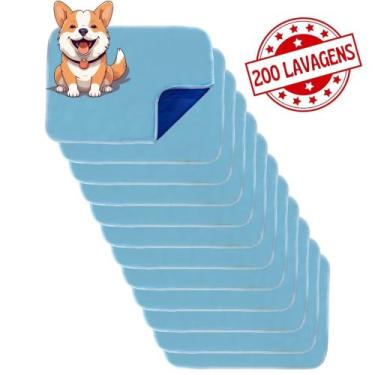 Imagem de Kit com 12 Tapetinhos Alta Absorção para Pets 70x50 Azul 200 Lavagens 