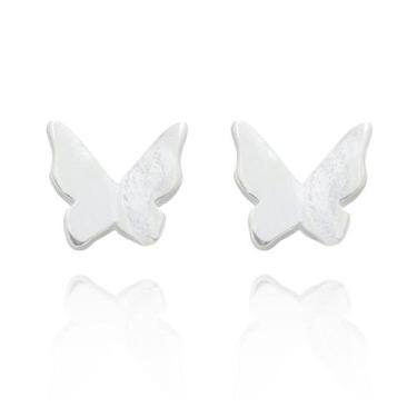 Imagem de Par Brinco Feminino Fixo Borboleta Origami Delicado Prata - Lojas La&N