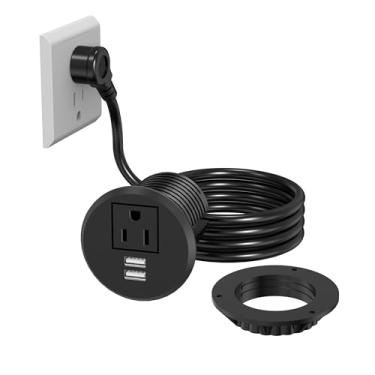 Imagem de VILONG Ilhós de mesa com 2 USB, serve para orifício de ilhó de 5 cm, soquete de régua embutida, plugue em 2 tomadas de cabo de extensão de 1,8 m (listado ETL)