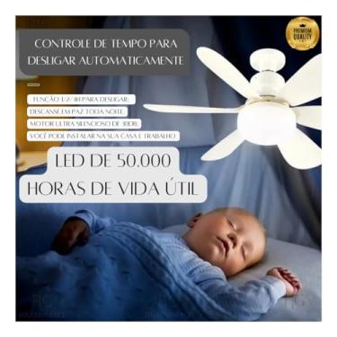 Imagem de Ventilador de Teto Inteligente com LED, 40W, Controle Remoto, Motor Silencioso 30dB, Timer Automático, Branco