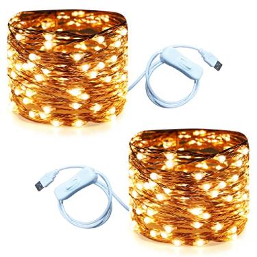 Imagem de RUICHEN Luzes de Corda Usb 20 Pés 120 Led Luzes de Fadas com Interruptor Liga/Desliga, Luzes de Fio de Cobre À Prova D'Água para Quarto Parede Teto Guirlanda Artesanato Festa de Casamento Natal(Branco