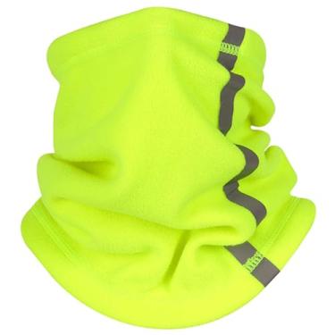 Imagem de Cachecol facial cachecol de lã polar máscara de esqui com cordão capa de pescoço com alça reflexiva capa térmica macia para clima frio, verde fluorescente