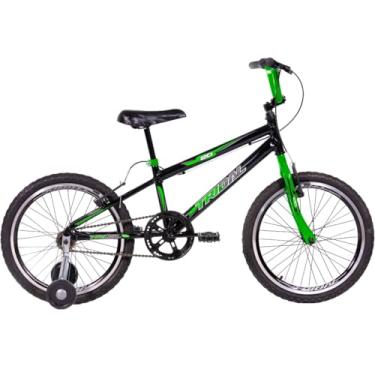 Imagem de Bicicleta Infantil Aro 20 BMX com Roda Lateral Tridal Bike Quadro Aço Carbono e Freio V-Brake (Preto/Verde)