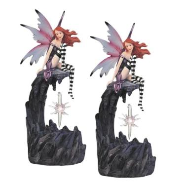 Imagem de ICE ARMOR Conjunto de 2 peças de 25,4 cm de altura de fada roxa com asas transparentes e iluminação LED de joias de cristal falso, estatueta, ornamento, decoração de casa e escritório, ideias para