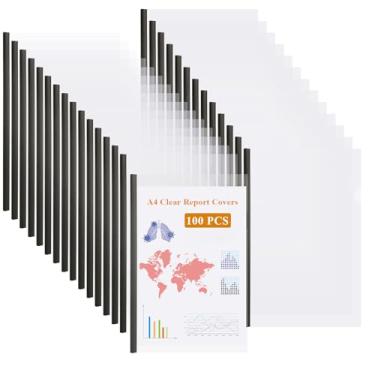 Imagem de LOPYXBR 100 peças de capas de relatório transparentes A4 com barra deslizante Pastas de apresentação de 10 mm Pastas de relatório A4 frontais transparentes com capa limpa, capacidade de 100 folhas