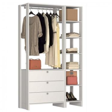 Imagem de Guarda Roupa Closet 2 Peças com 1 Cabideiro 3 Gavetas e 7 Nichos Yes Nova Mobile Branco