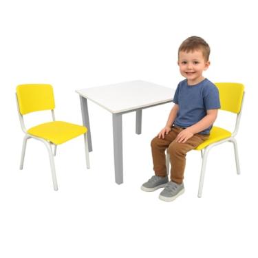 Imagem de Ecom Home - Jogo Infantil Mesa com 2 Cadeiras Amarela Brinquedoteca Sala de Espera Recreação Estudos Atividades Creche