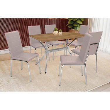 Imagem de Conjunto Mesa De Cozinha Loire Com Tampo De Madeira 160cm E 6 Cadeiras Amsterdã Cromada Nude 16 Kappesberg