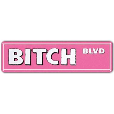Imagem de Placa de metal rosa retrô Bitch Blvd - decoração de quarto ousada estética para quartos rosa, decoração de parede para dormitório, casa e bar - ideia de presente exclusiva para amigos - 40,6 x 10,2 cm