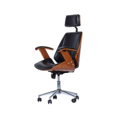 Imagem de Cadeira de Escritório Ergonômica Giratória Moderna Alta Presidente Lisboa Apoio Cabeça Office Branca/Preta/Marrom(Preto)