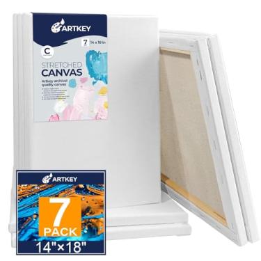 Imagem de Stretched Canvases for Painting 14x18 Inch 7-Pack, 10 oz Triple Primed Acid-Free 100% Cotton Blank Canvas, Rectangular Canvas for Oil Paint Acrylics Pouring & Wet Art Media
