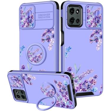 Imagem de Goocrux Capa para Moto G 5G 2025 - Capa de telefone feminina bonita e exclusiva design estético capa de câmera deslizante com suporte de anel capas para Motorola G 5G 2025, flor roxa