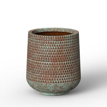 Imagem de Humid Jade Vaso redondo de concreto de 41,5 cm com textura de grade irregular, vaso de plantas de superfície salpicada mineral com orifício de drenagem, ideal para árvores, flores, arbustos, névoa de