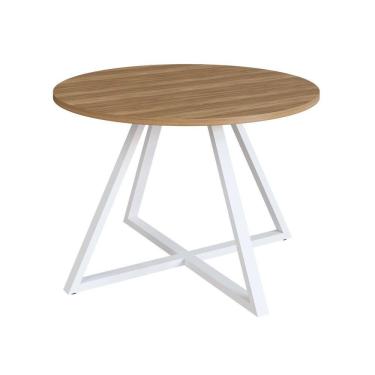 Imagem de Mesa Reunião Redonda 110cm Home Office Concept Nogal Sevilha/Branco