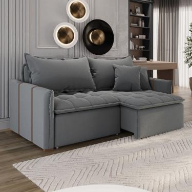 Imagem de Sofá Cama em Madeira Eucalipto e Bouclê 200cm Creta Cinza