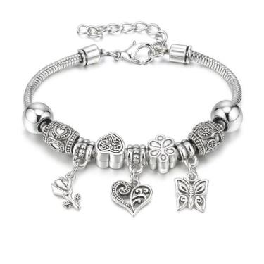 Imagem de Pulseira Berloques Pingentes Prata Life Coracao Desenhos Cor - Alpha G