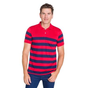 Imagem de Camiseta Gola Polo John Masculina Listrada Camisaria Colombo Vermelho,