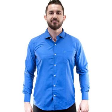 Imagem de Camisa Social Masculina Lisa Manga Longa Camisaria Colombo Azul Indigo