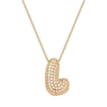 Imagem de Mint & Lily Colar feminino com inicial de ouro Pave Bubble – banhado a ouro 18K sobre latão com corrente delicada, presente para mulheres, Latão, Sem Pedra Preciosa