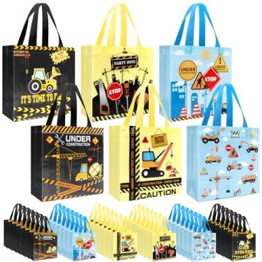 Imagem de Pinsit 42 peças de sacos de brindes de festa de construção, sacos de brindes de construção não tecidos para crianças, sacos de presente reutilizáveis com tema de caminhão com alças para meninos