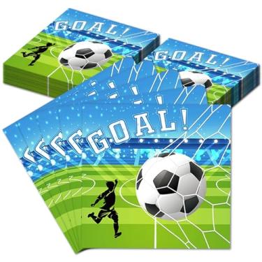 Imagem de 40 guardanapos de futebol descartáveis verdes azuis guardanapos de papel para jantar, piquenique, coquetel, festa de aniversário - 16,5 x 16,5 polegadas