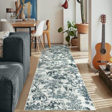 Imagem de Lahome Tapete botânico vintage com estampa de animais selvagens de 6,5 m x 20 cm – Tapete de pelúcia macio antiderrapante e lavável na máquina para quarto, cozinha, corredor, entrada, lavanderia